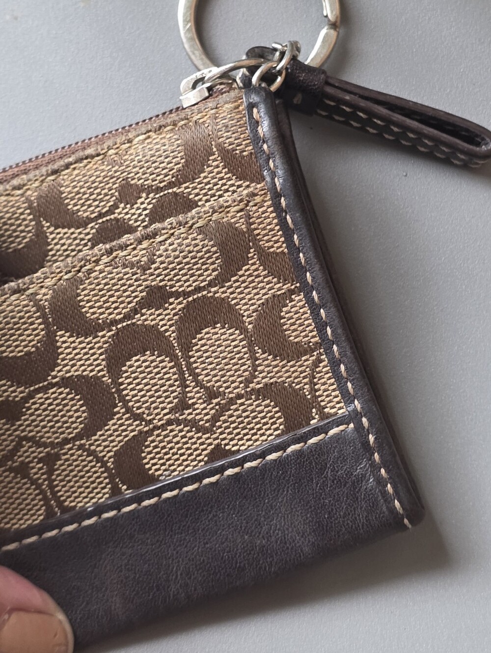 Coach Brown Signature Canvas Card Case Key Ring - Picture 7 of 10